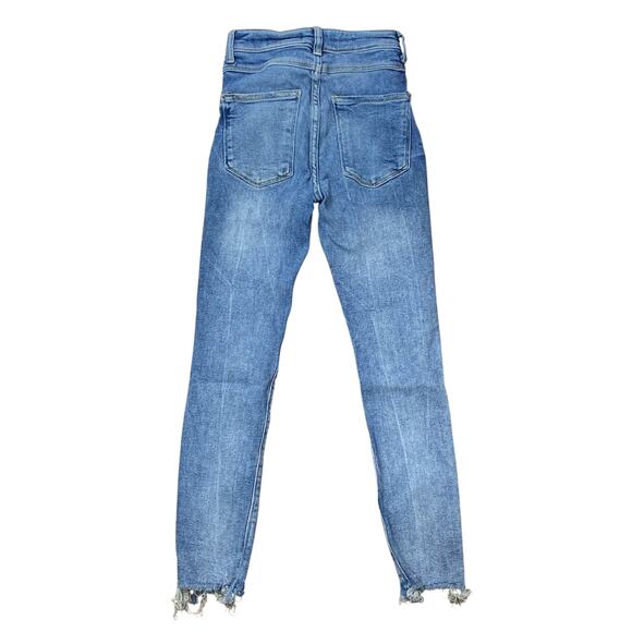 Zara Women's Light Blue Raw Frayed Hem High Rise Straight Denim Jeans Pants Sz 4 - Picture 2 of 4